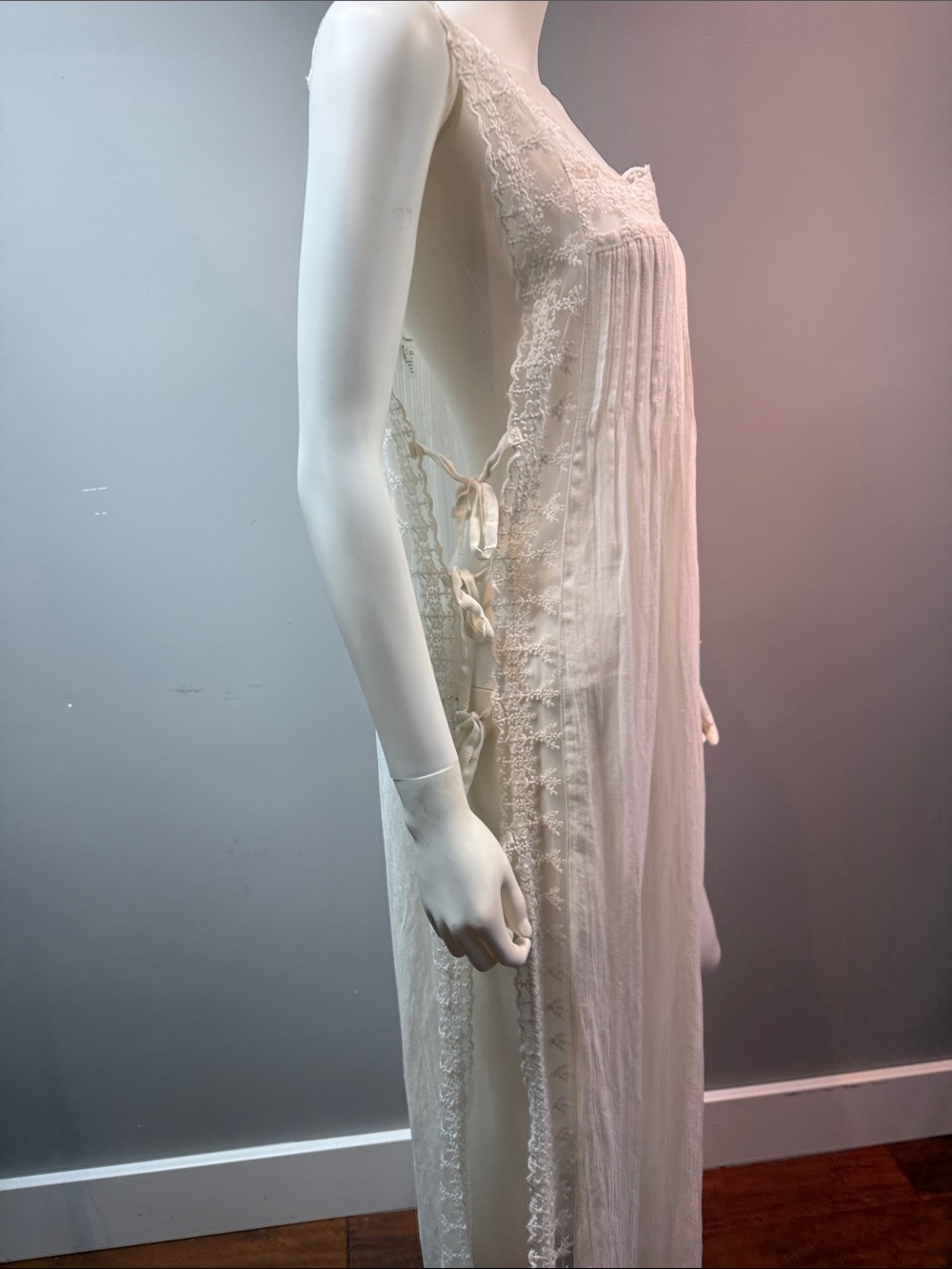Anthropologie White Lace Trim Maxi Dress Cover Up One Size Boho - Picture 4 of 7